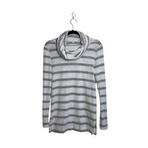 LOFT Light Gray & White Striped Cowl Neck Plush Tunic Sweater Xsmall Women’s